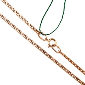 Rose-gold chain necklace with a lobster clasp and a green cord shown against a white background.