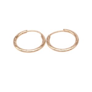 Pair of small rose-gold textured hoop earrings on a white background, shown side by side