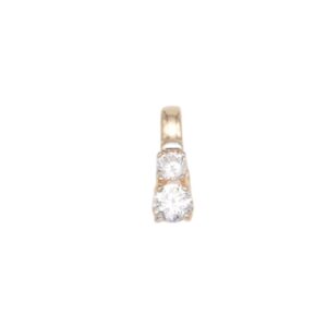 Gold pendant with two round diamonds set on a curved gold bar and bail for a necklace