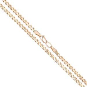 Two parallel gold chain necklaces with lobster claw clasps, laid diagonally across a white background.