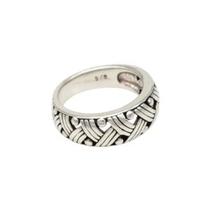 Silver ring with a braided band and raised bead accents, in sterling silver