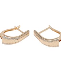 Gold-tone hoop earrings with a curved rectangular shape and a row of faceted diamond-cut accents along the outer edge