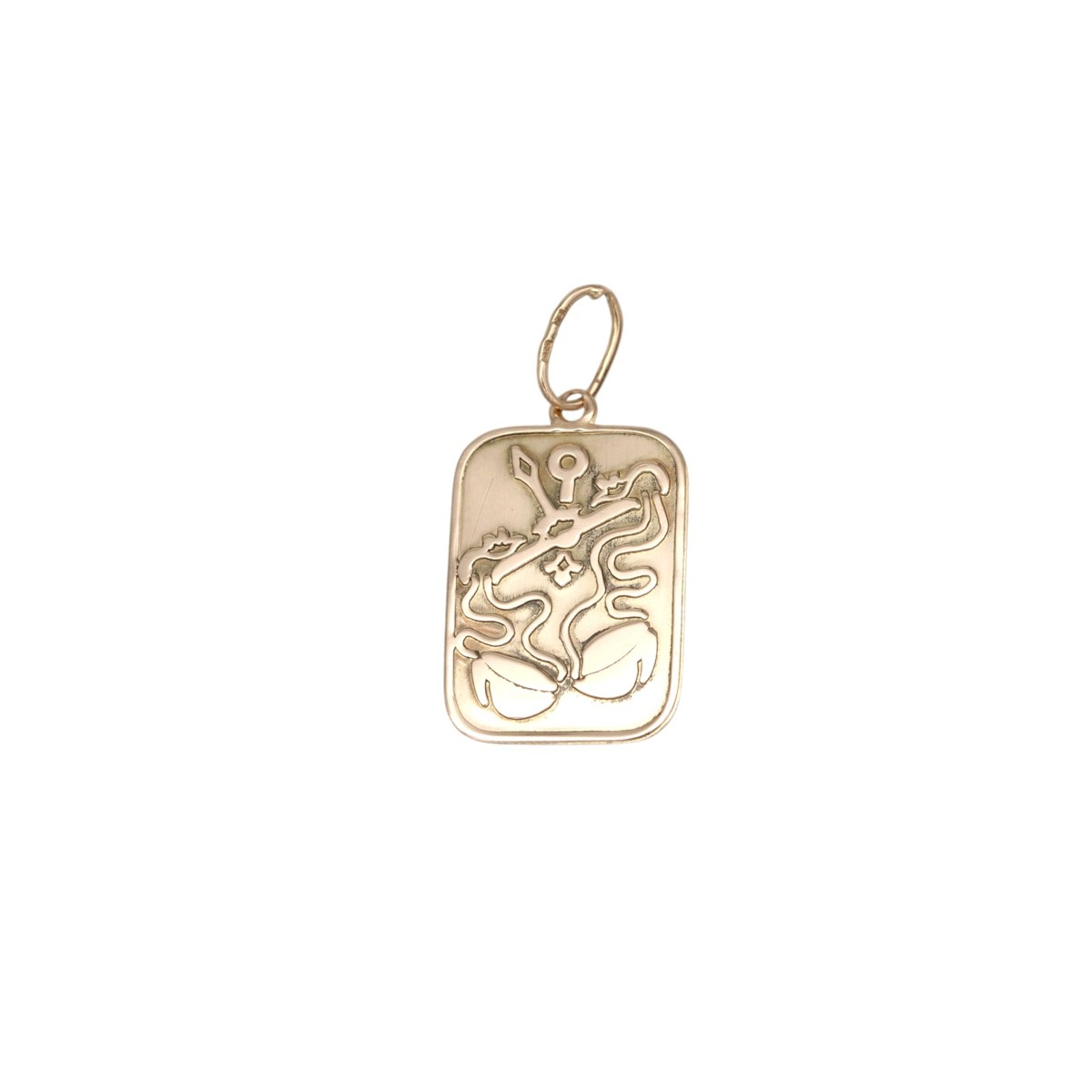 1f5d8c5878a3bdf887f45d25f3071291jpg - Mezola OÜ Gold rectangular pendant with engraved abstract swirling lines and a small loop bail at the top.