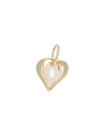 Gold heart-shaped pendant with a central white pearl and a jump ring for attaching to a chain