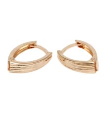 Pair of rose gold hoop earrings with ribbed, multi-band design on a white background