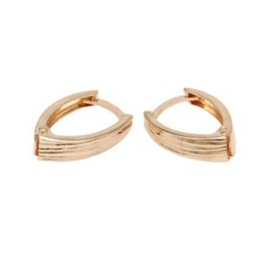 Pair of rose gold hoop earrings with ribbed, multi-band design on a white background