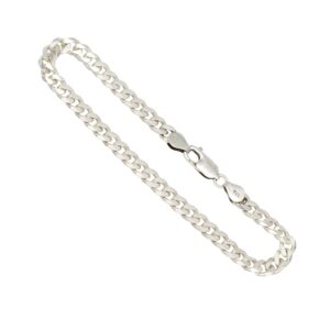 Sterling silver Cuban link bracelet with a lobster clasp on a white background.
