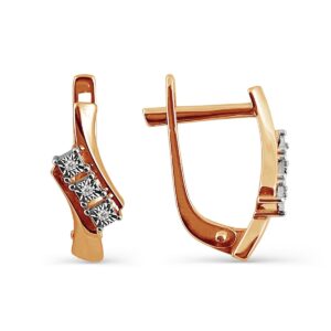 Rose gold curved-design earrings with a row of diamonds along the front and a hinged clasp)