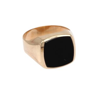 Gold signet ring with a black square onyx face.