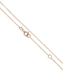 Rose gold chain necklace with a circular spring ring clasp photographed diagonally across a white background.