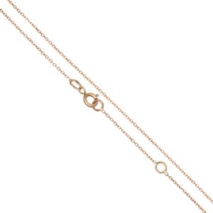 Rose gold chain necklace with a circular spring ring clasp photographed diagonally across a white background.