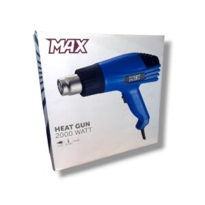 Boxed blue MAX heat gun (2000 watts) shown at an angle on packaging
