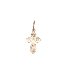 Gold cross pendant with ornate ends and a small hanging bail at the top.