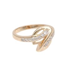 Gold ring with a twisted design set with small diamonds along the band