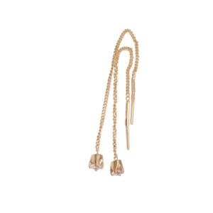 Gold-tone double chain necklace with two dangling ends and small crystal accents.