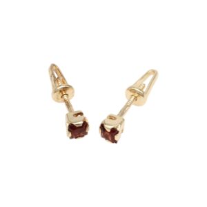 Gold stud earrings with square reddish-brown gemstones and screw-back closures