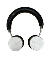 Over-ear headphones with silver cups and a black padded headband, branded Pioneer.