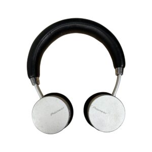 Over-ear headphones with silver cups and a black padded headband, branded Pioneer.
