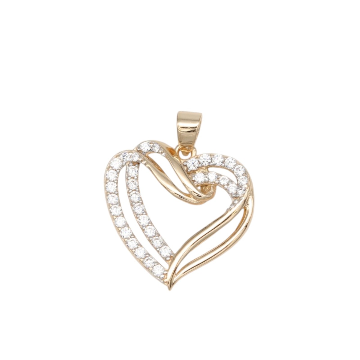 752a301285a4e272b01338c20fdd1f26jpg - Mezola OÜ Gold heart-shaped pendant with intertwining bands, one band pavé-set with diamonds.
