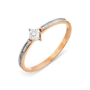 Rose gold and white gold ring with a square-cut (princess) diamond and pavé accents along the band's shoulders on one side of the setting.