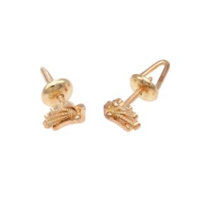 Gold-tone screw-back earrings with a decorative crown-like front design.