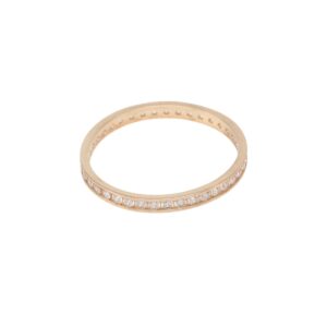 Yellow gold ring with a single row of diamonds along the band