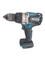 Cordless Makita drill with teal and black body, showing the torque adjustment dial and battery pack on a white background.