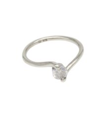 Silver ring with a single round diamond solitaire set in a curved band, minimalist design (engagement style).