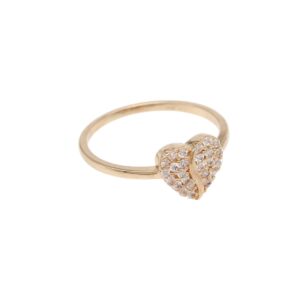 Gold ring with a heart-shaped cluster of small diamonds on the front.