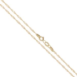 Two thin gold chains with a lobster clasp, laid diagonally across a white background.