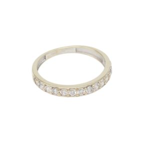 Gold ring with a row of small diamonds set along the top half of the band.
