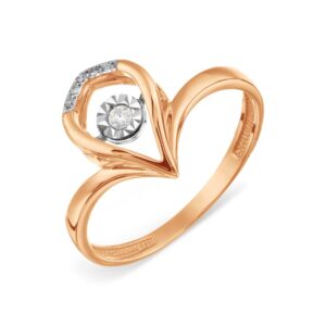 Rose gold ring with a heart-shaped open design and a round diamond centerpiece on a white background.
