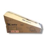 Brown cardboard box labeled 'mtx Gasoline Chainsaw' with a chain saw illustration, packaging for a power tool (model GCS-5245).