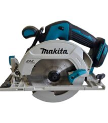 Cordless Makita circular saw with blue and black handle and exposed drive blade area.