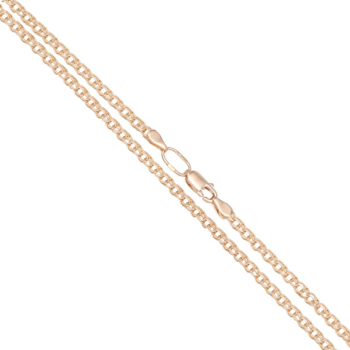 052f2beb6c6ac748a6552e9253b83b3ejpg - Mezola OÜ Rose gold chain necklace with a lobster clasp, shown diagonally.