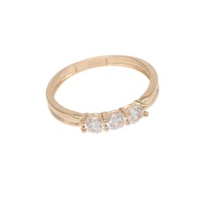 Gold ring with three small diamonds set in a row on a polished band