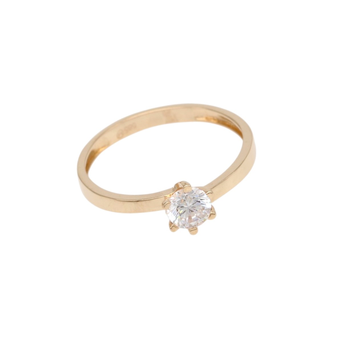 25832f6db8ec378495e8fa27d924831djpg - Mezola OÜ Gold solitaire ring with a round-cut diamond held by prongs on a gold band.