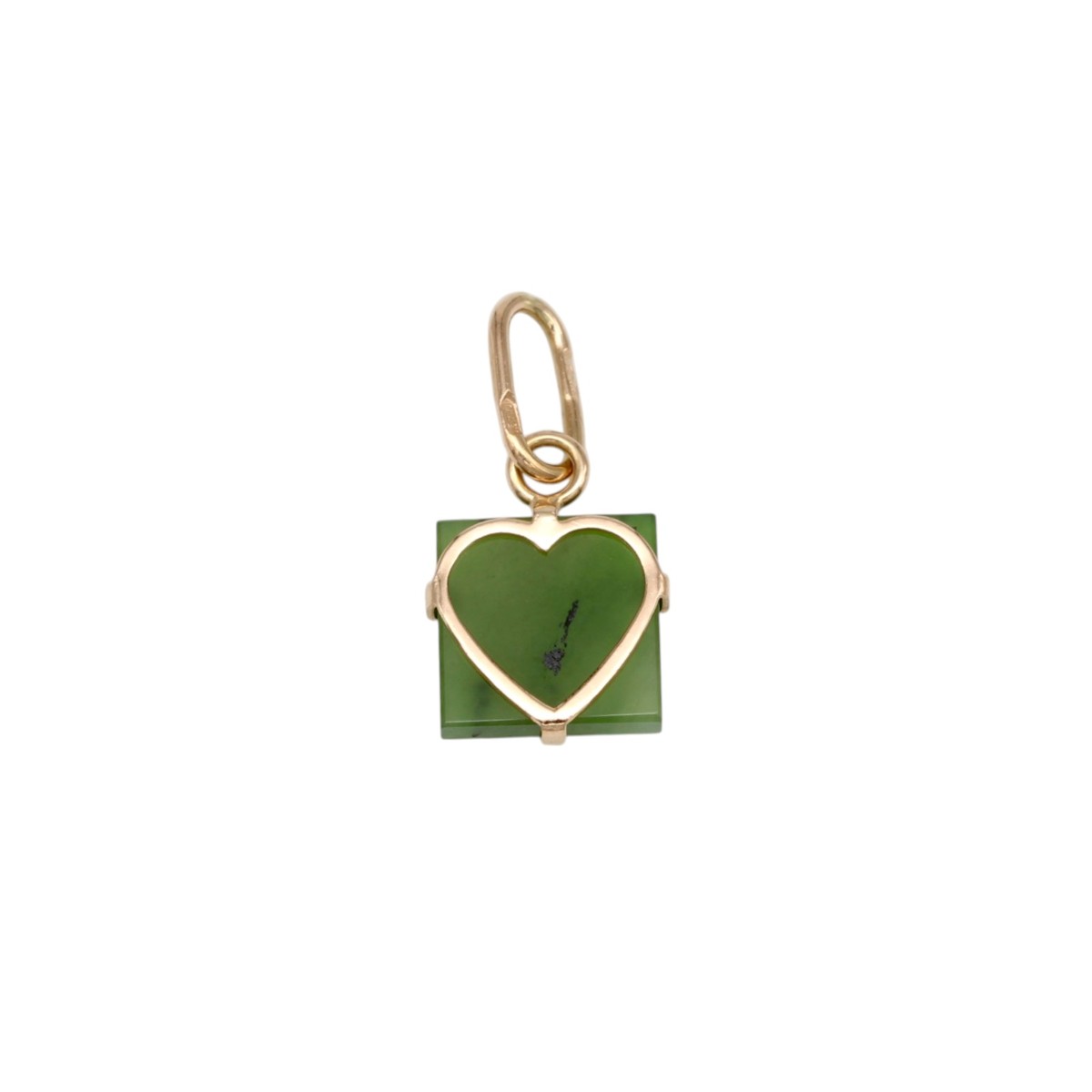 3a9989179c1507238cb91a4a71ea479fjpg - Mezola OÜ Gold heart pendant mounted on a green square charm, hanging from a loop.