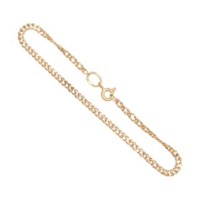 Gold-toned chain bracelet with a circular clasp and lobster clasp detail, shown diagonally on a white background.