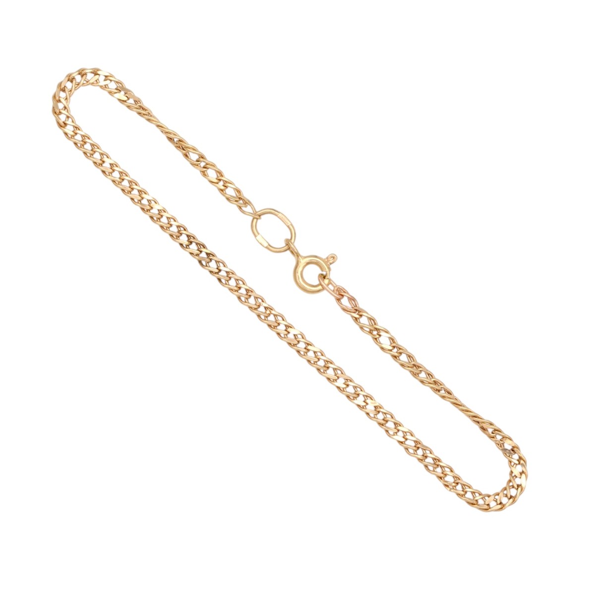 3b258bcb19fcebbe244d3396fd95d396jpg - Mezola OÜ Gold-toned chain bracelet with a circular clasp and lobster clasp detail, shown diagonally on a white background.