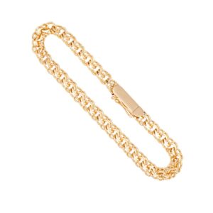 Gold-tone chain bracelet with a lobster clasp on a white background