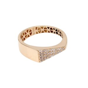 Gold ring with a triangular diamond-cluster accent on the top edge, simple polished band (jewelry product)