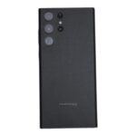 Back of a black Samsung Galaxy smartphone showing the triple camera array and rear branding.