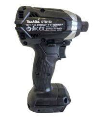 Makita DTD153 18V cordless impact driver shown in side profile with battery attached, black and gray finish.