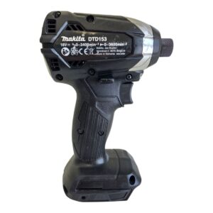 Makita DTD153 18V cordless impact driver shown in side profile with battery attached, black and gray finish.