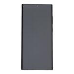 Front view of a tall black smartphone with the screen off (dark gray display).