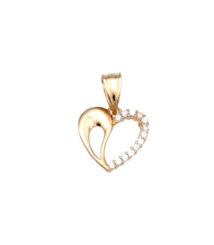 Gold heart pendant in yellow gold, with one open curved side and a row of small diamonds along the right edge