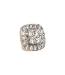 Gold ring with a square halo setting: a central diamond surrounded by two rows of smaller diamonds in yellow gold.