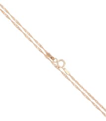 Delicate rose-gold chain necklace with a spring ring clasp photographed diagonally.