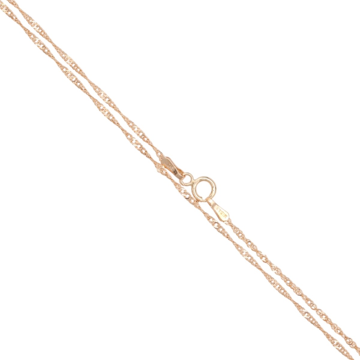 c41fde841361d28f14ed3fb7cb751507jpg - Mezola OÜ Delicate rose-gold chain necklace with a spring ring clasp photographed diagonally.